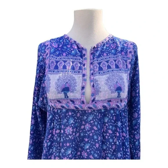 Vintage 70's India Blouse Tunic Peacock Boho Hippie Top Lightweight Geeta - Picture 11 of 13